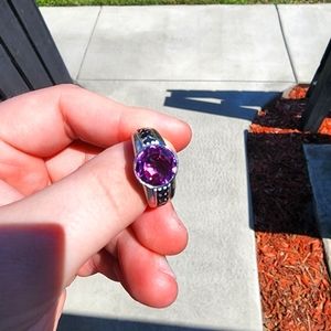 10K WG LAB Alexandrite and NAT Black Diamond Ring